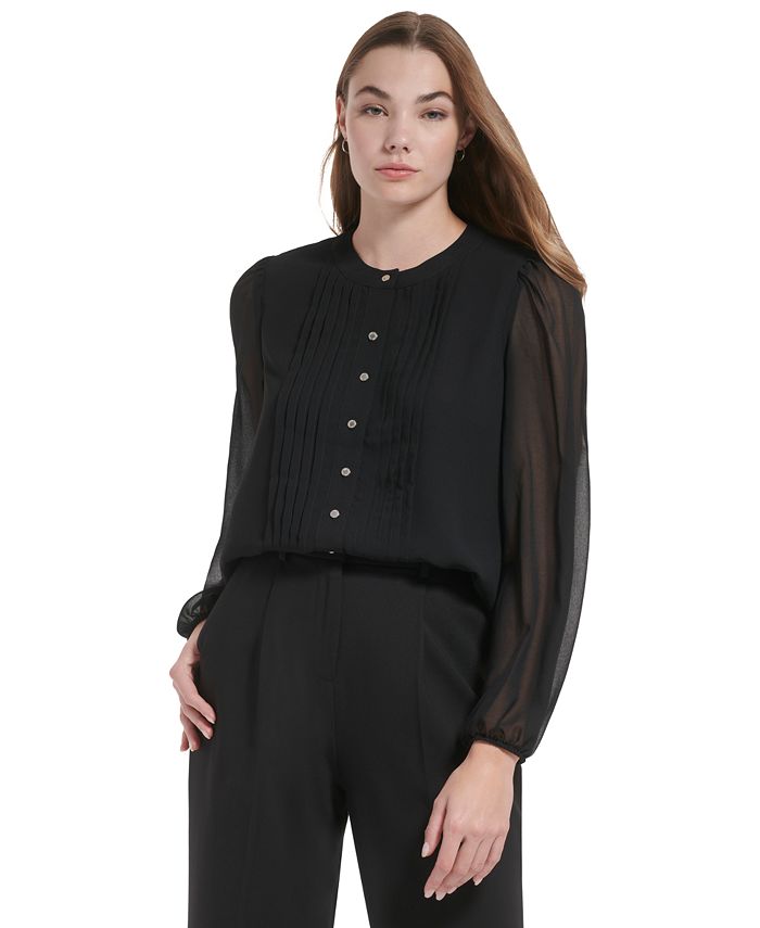 Calvin Klein - Women's Pleat Front Button Down Blouse