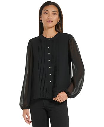 Calvin Klein - Women's Pleat Front Button Down Blouse