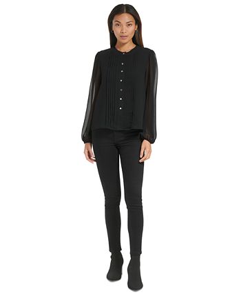 Calvin Klein - Women's Pleat Front Button Down Blouse