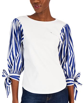 Tommy Hilfiger - Women's Cotton Tied-Sleeve Top