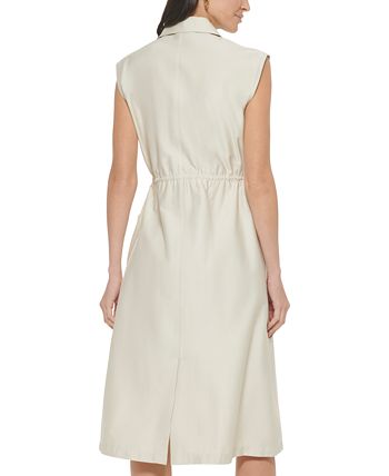 Calvin Klein - Women's Button-Front Patch Pocket Sleeveless Midi Shirtdress