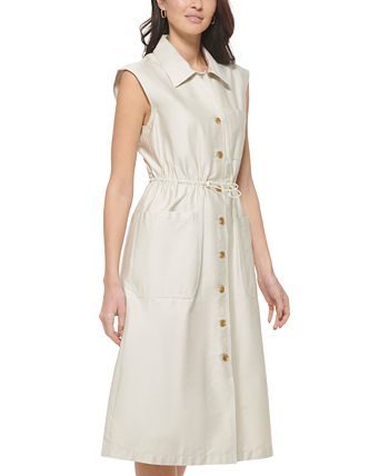 Calvin Klein - Women's Button-Front Patch Pocket Sleeveless Midi Shirtdress