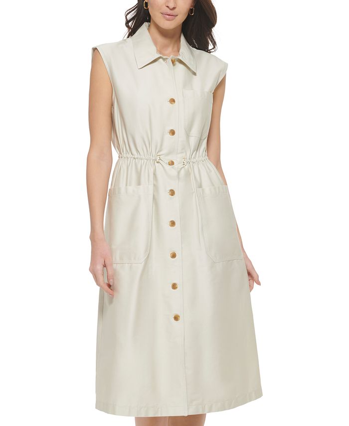 Calvin Klein - Women's Button-Front Patch Pocket Sleeveless Midi Shirtdress