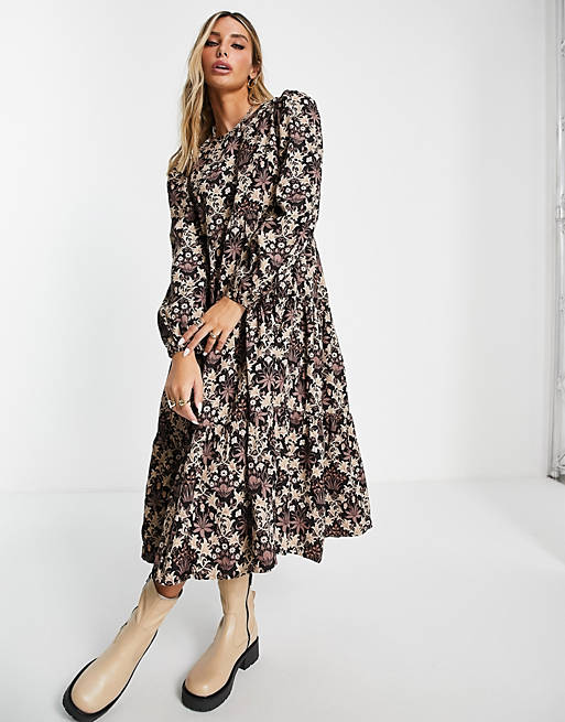 People Tree x V&A maxi smock dress in tapestry print