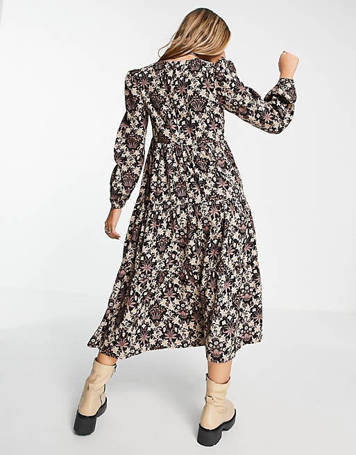 People Tree x V&A maxi smock dress in tapestry print