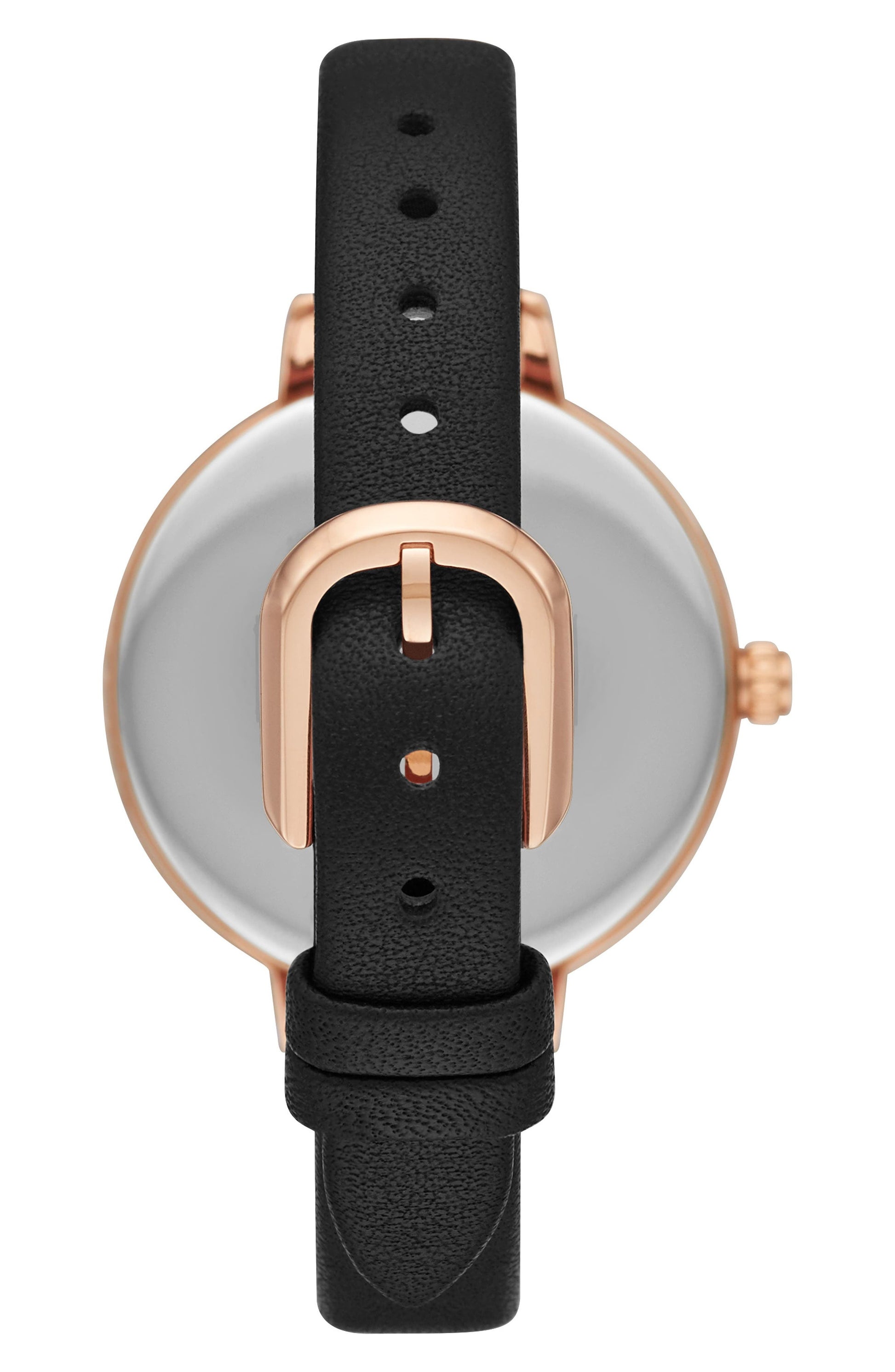 KATE SPADE NEW YORK metro leather strap watch, 34mm, Alternate, color, BLACK