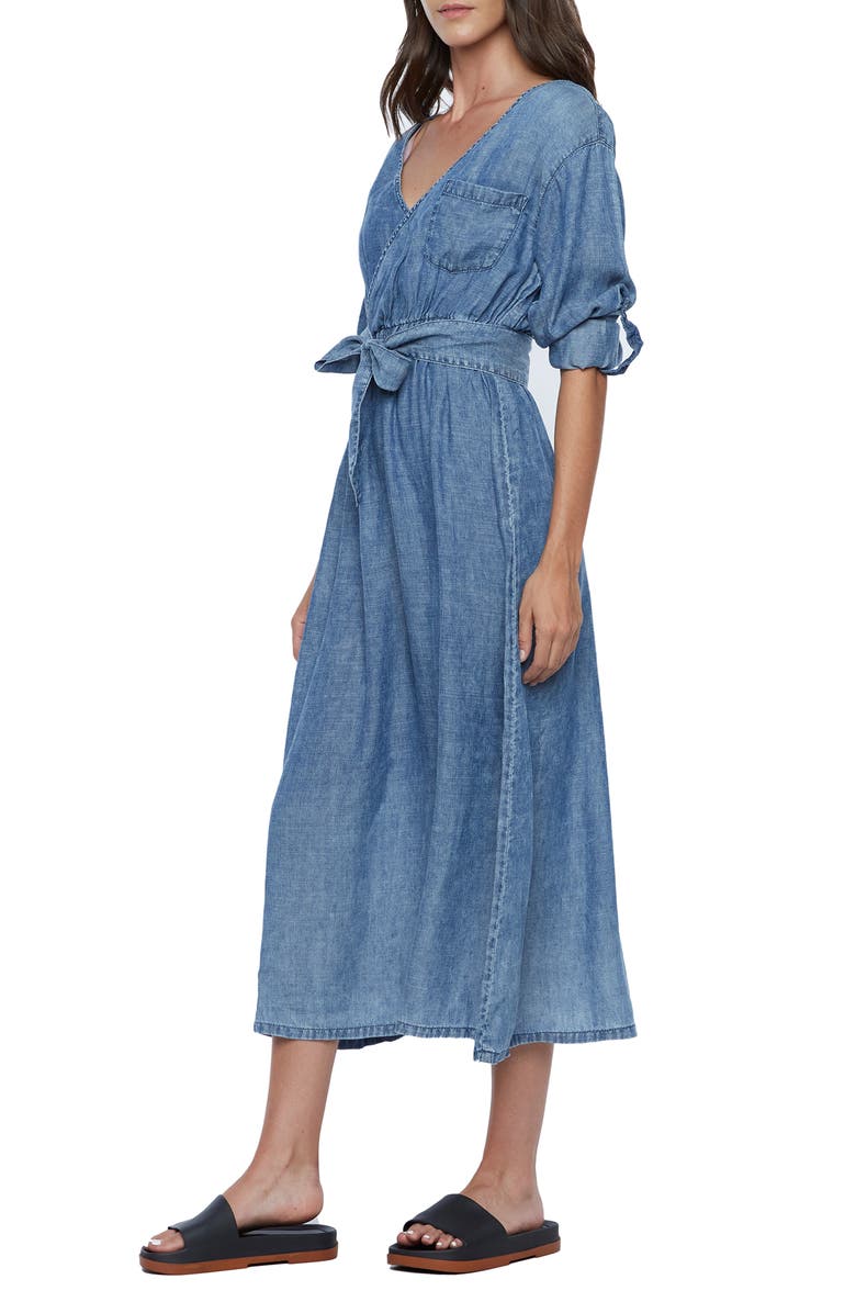 WASH LAB DENIM Crossover Faux Wrap Denim Midi Dress