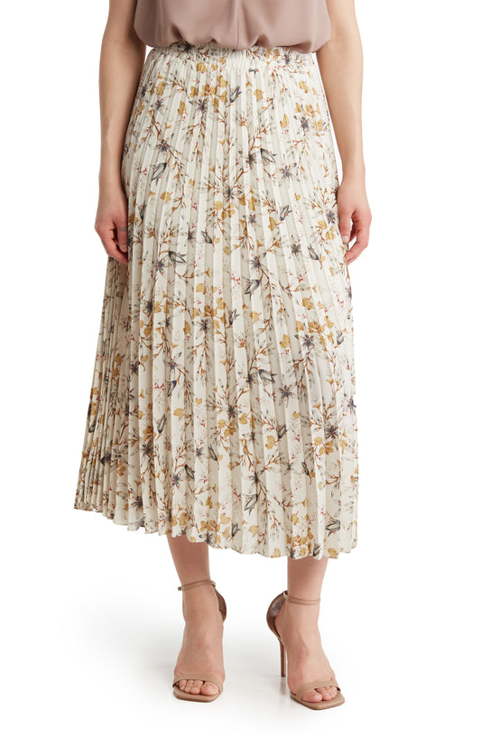 MAX STUDIO Floral Pleated Skirt, Main, color, ECRU/ SLATE PRSD LILLY