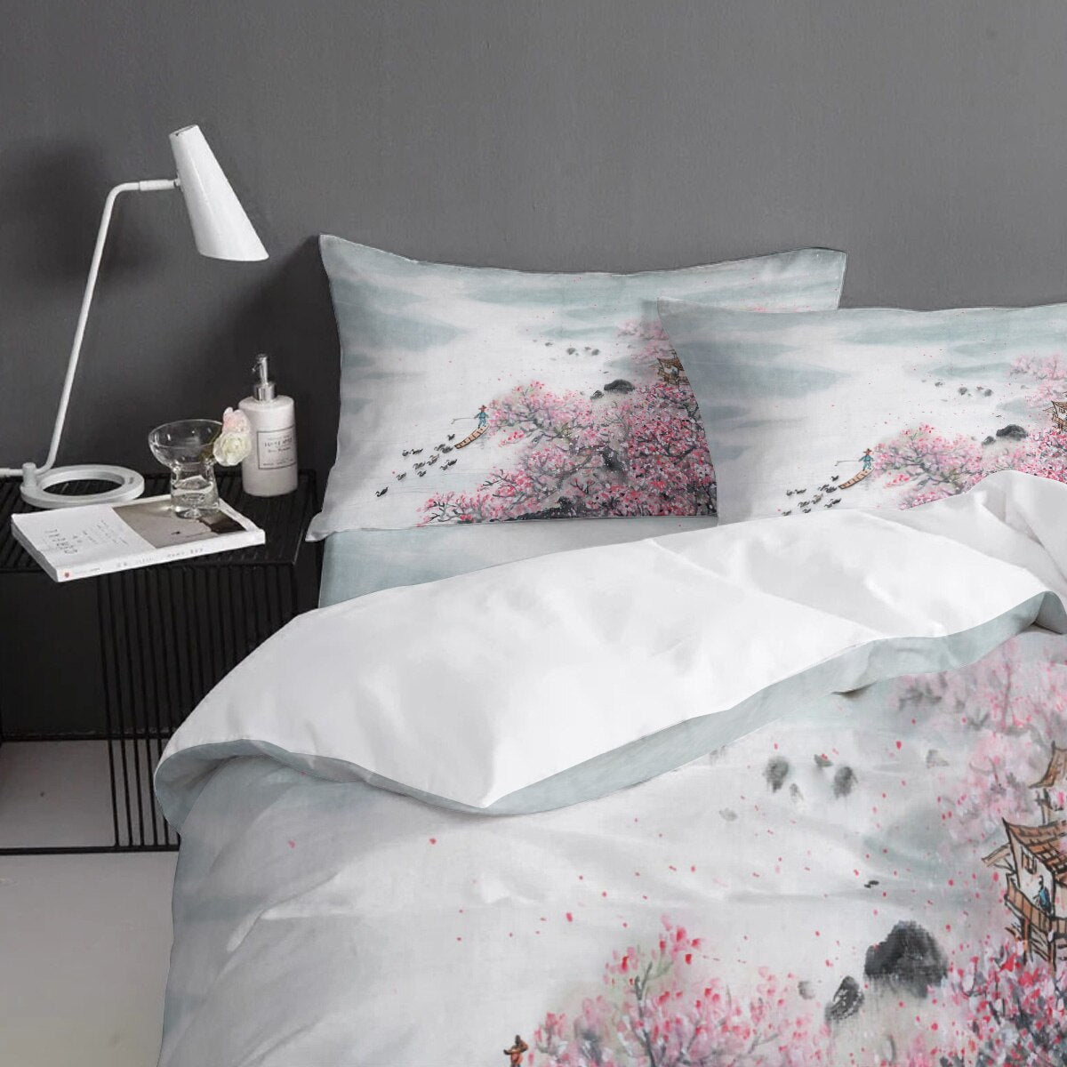 4 Pcs Duvet Cover Plum Blossom Ink Painting Design Bedding Set Home Bedding Set Luxury Comforter Bedding Sets