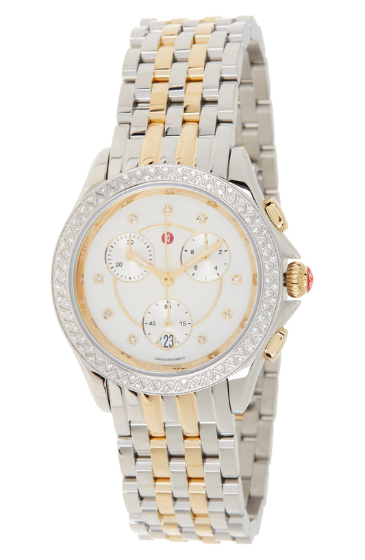 MICHELE Women's Belmore Chronoraph Diamond Embellished Bracelet Watch, 37mm - 0.34 ctw, Main, color, NO COLOR