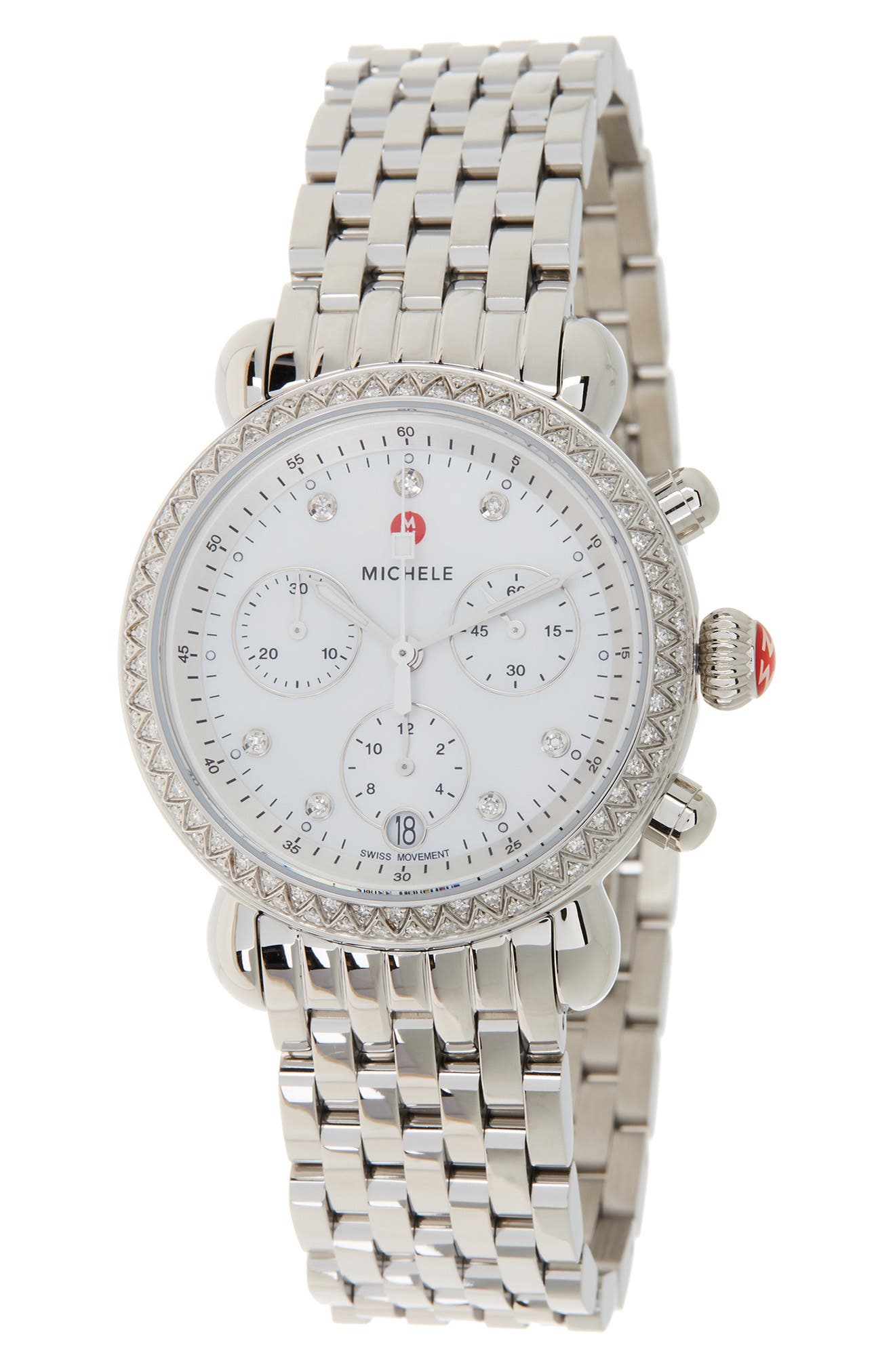 MICHELE Women's Diamond Accent Stainless CSX36 Watch, 36mm - 0.62ctw, Main, color, NO COLOR