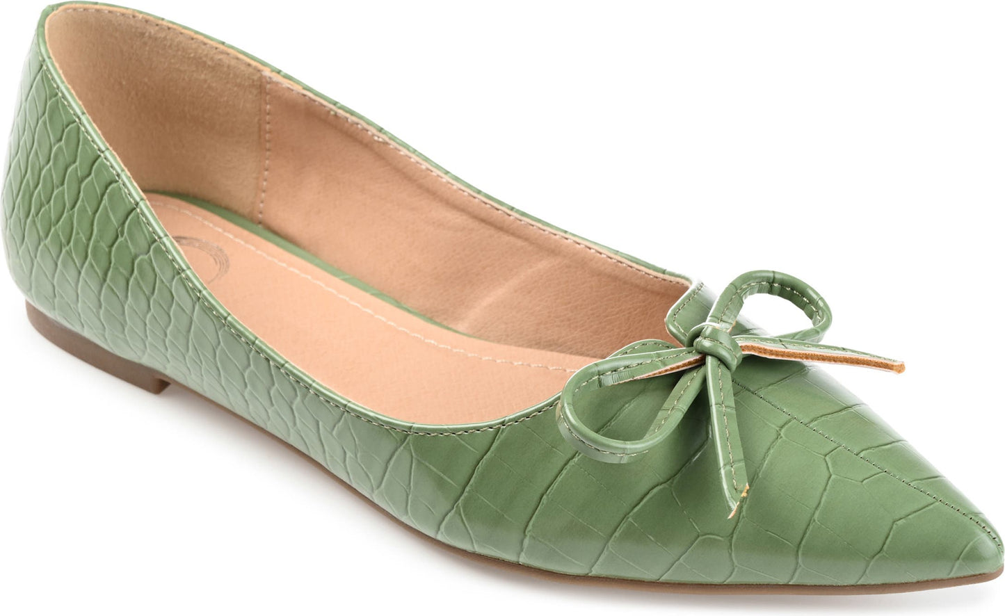 JOURNEE COLLECTION Devalyn Croc Embossed Pointed Toe Flat, Main, color, GREEN