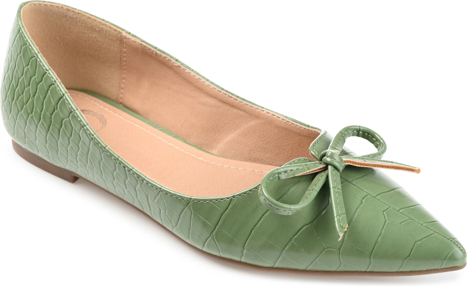 JOURNEE COLLECTION Devalyn Croc Embossed Pointed Toe Flat, Main, color, GREEN