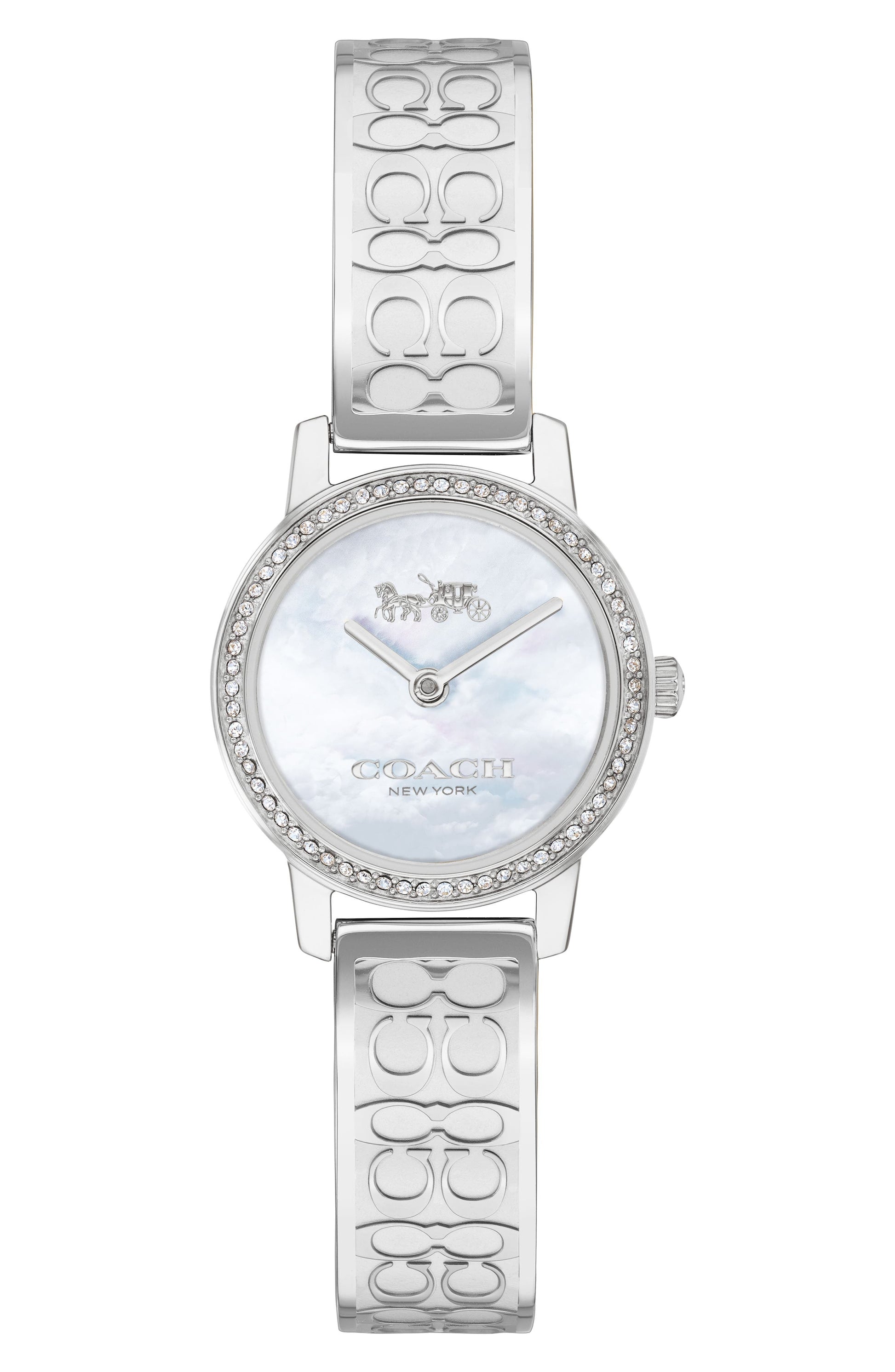 COACH Audrey Pavé Bangle Watch, 22mm, Main, color, SILVER/ WHITE MOP/ SILVER