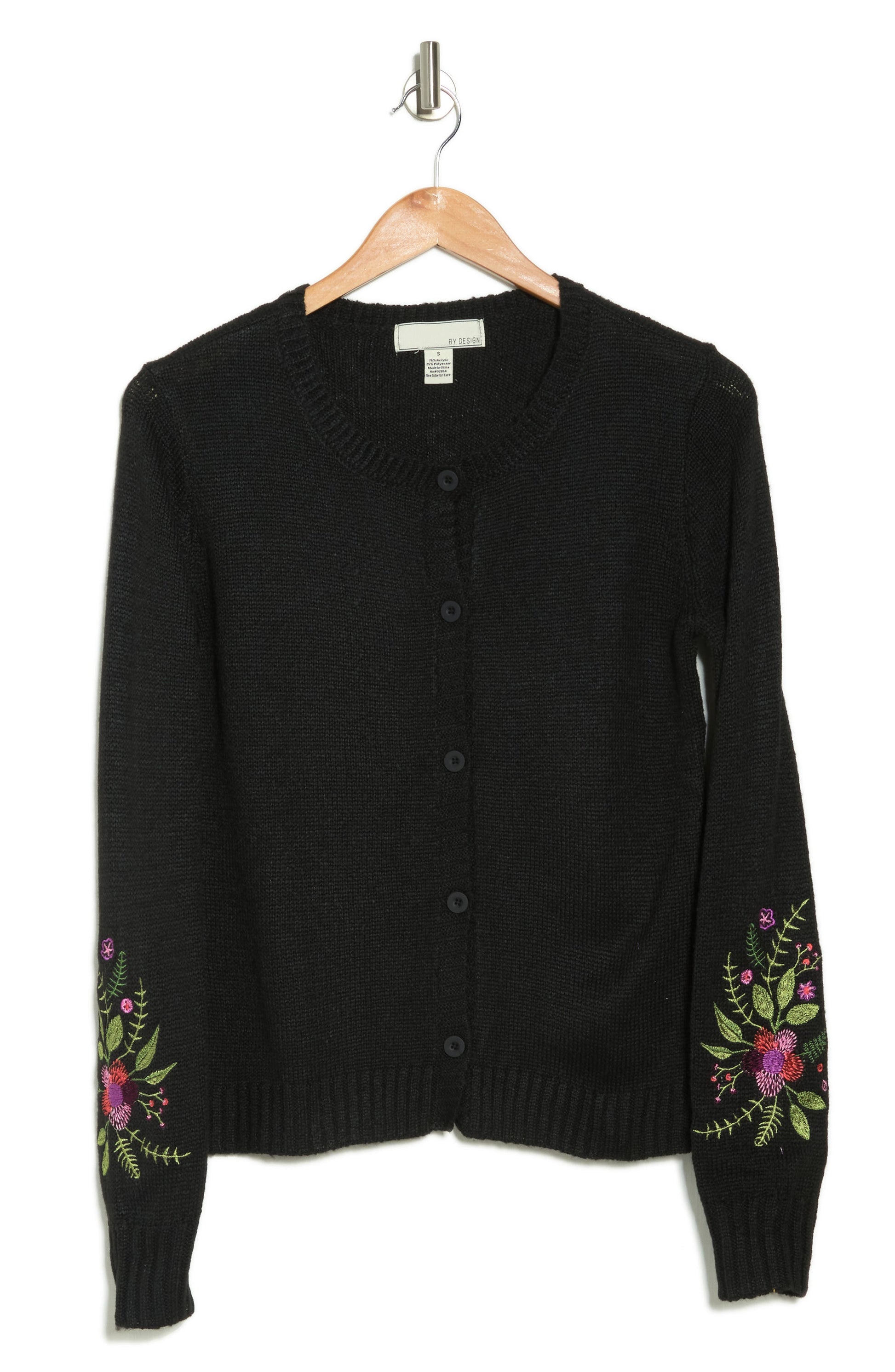 BY DESIGN Barbara Embroidered Short Cardigan, Alternate, color, BLACK