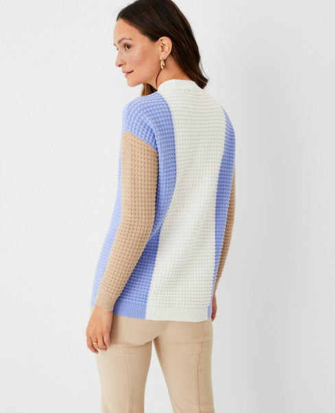 Image 2 of 4 - Colorblock Textured Mock Neck Sweater