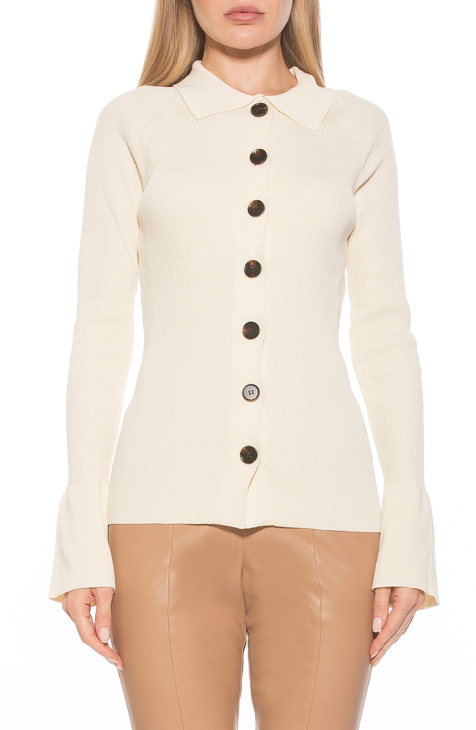 ALEXIA ADMOR Beatrice Button-Down Long Sleeve Cardigan, Main, color, IVORY