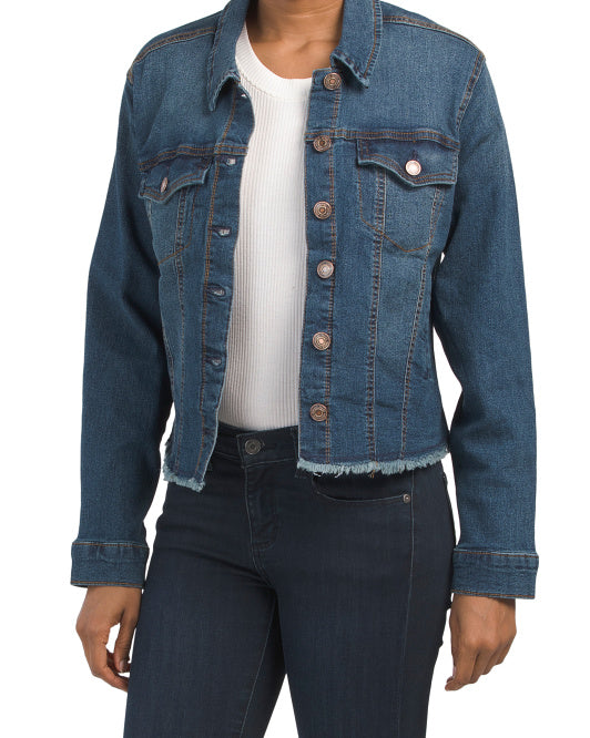 Denim Jacket With Frayed Hem