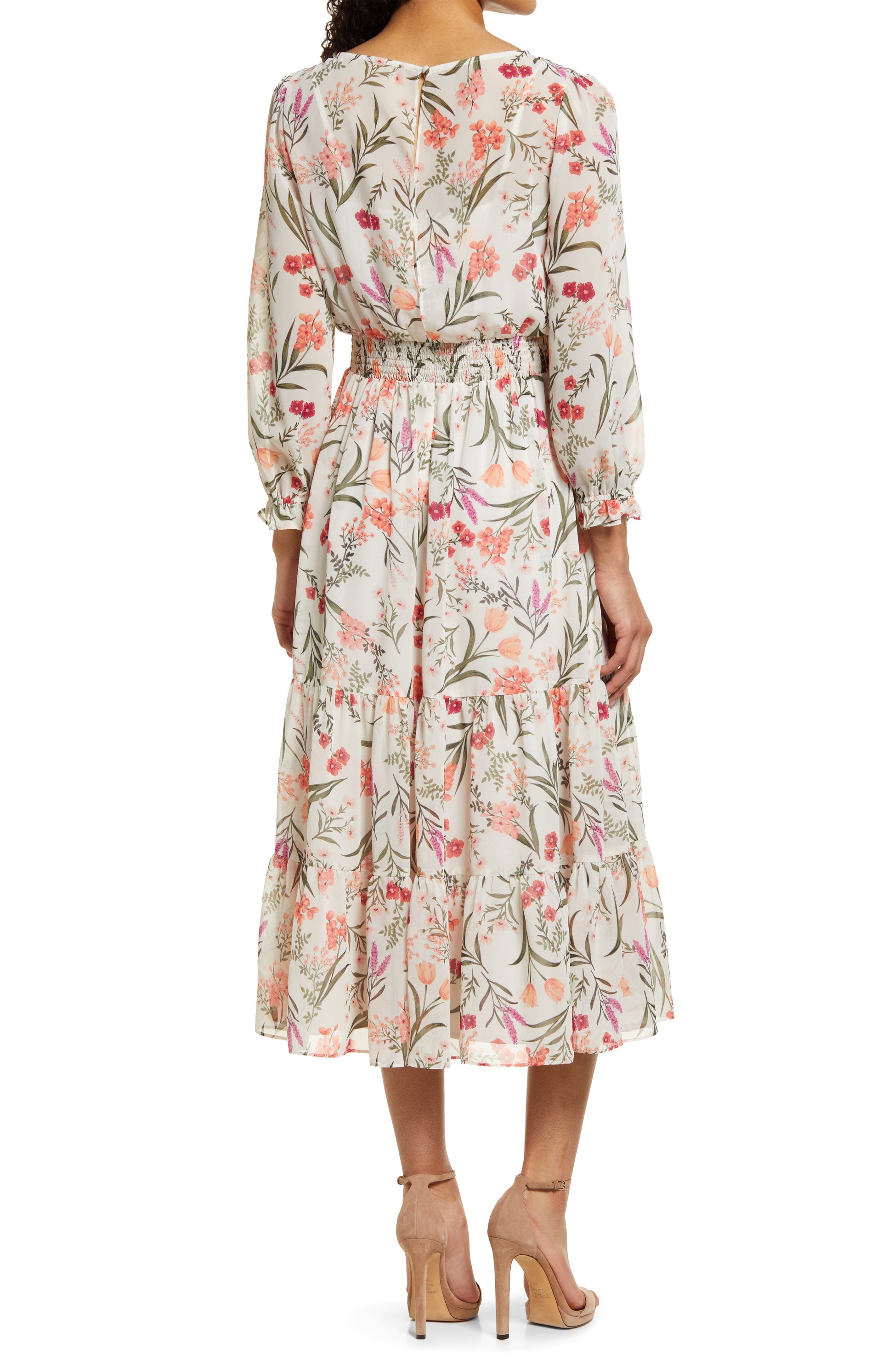 ELIZA J Floral Long Sleeve Midi Dress, Alternate, color, PINK