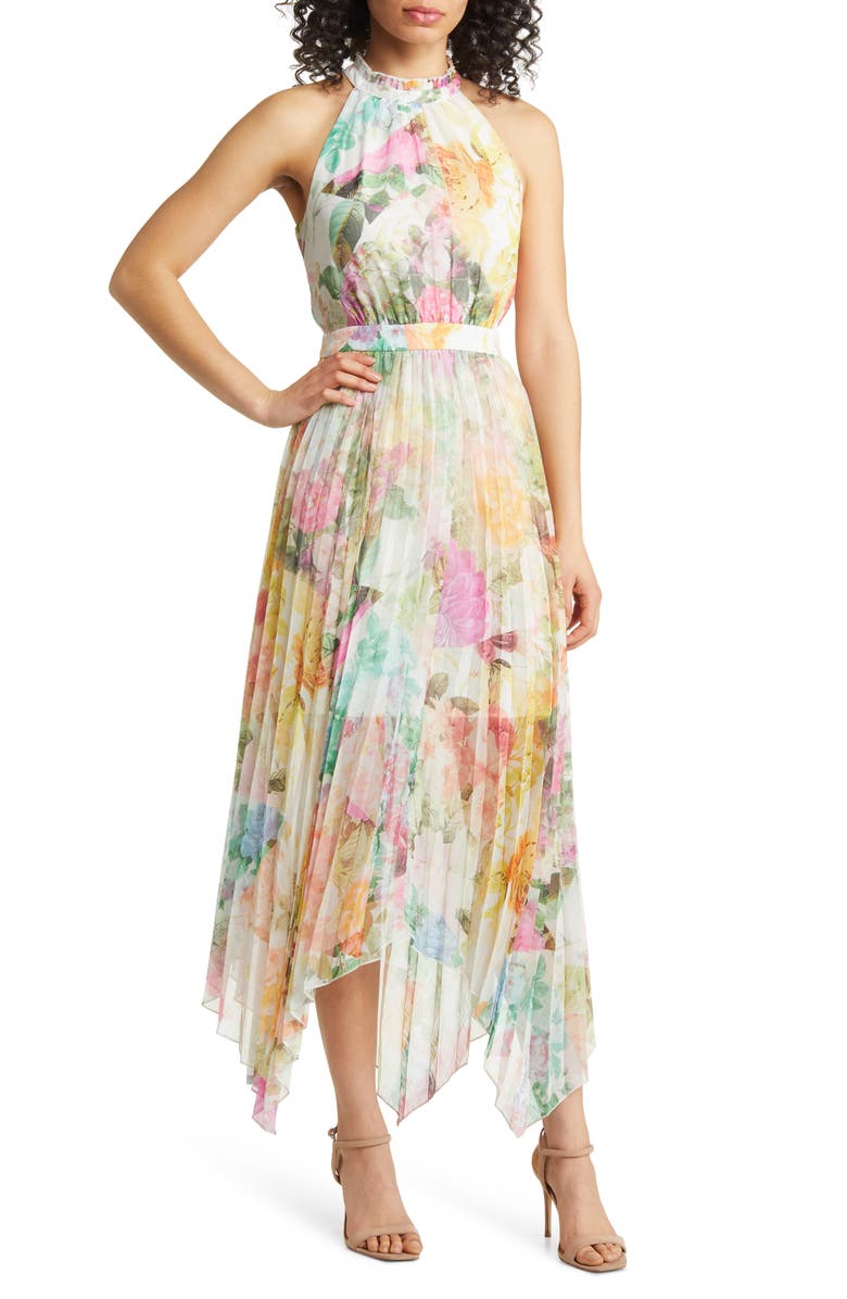 VINCE CAMUTO Halter Floral Chiffon Dress