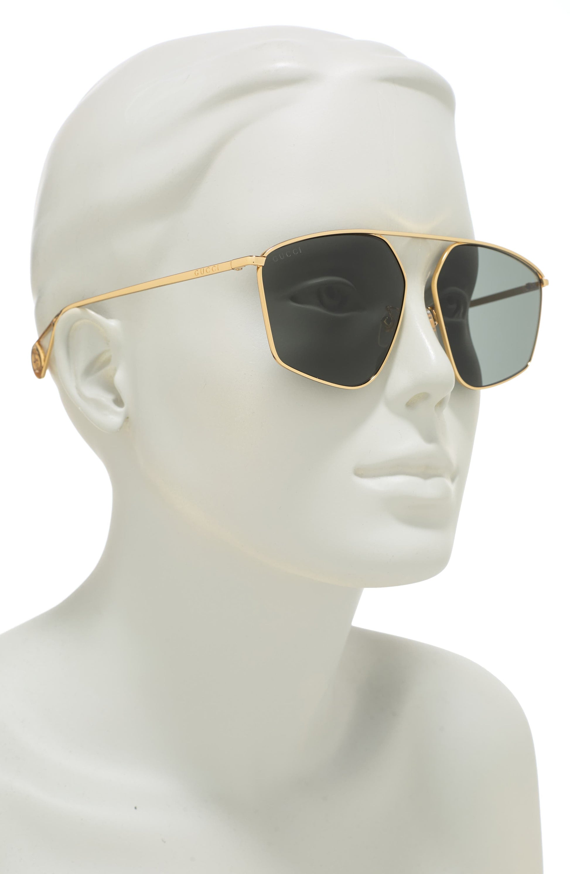 GUCCI 60mm Aviator Sunglasses, Alternate, color, GOLD GOLD GREY