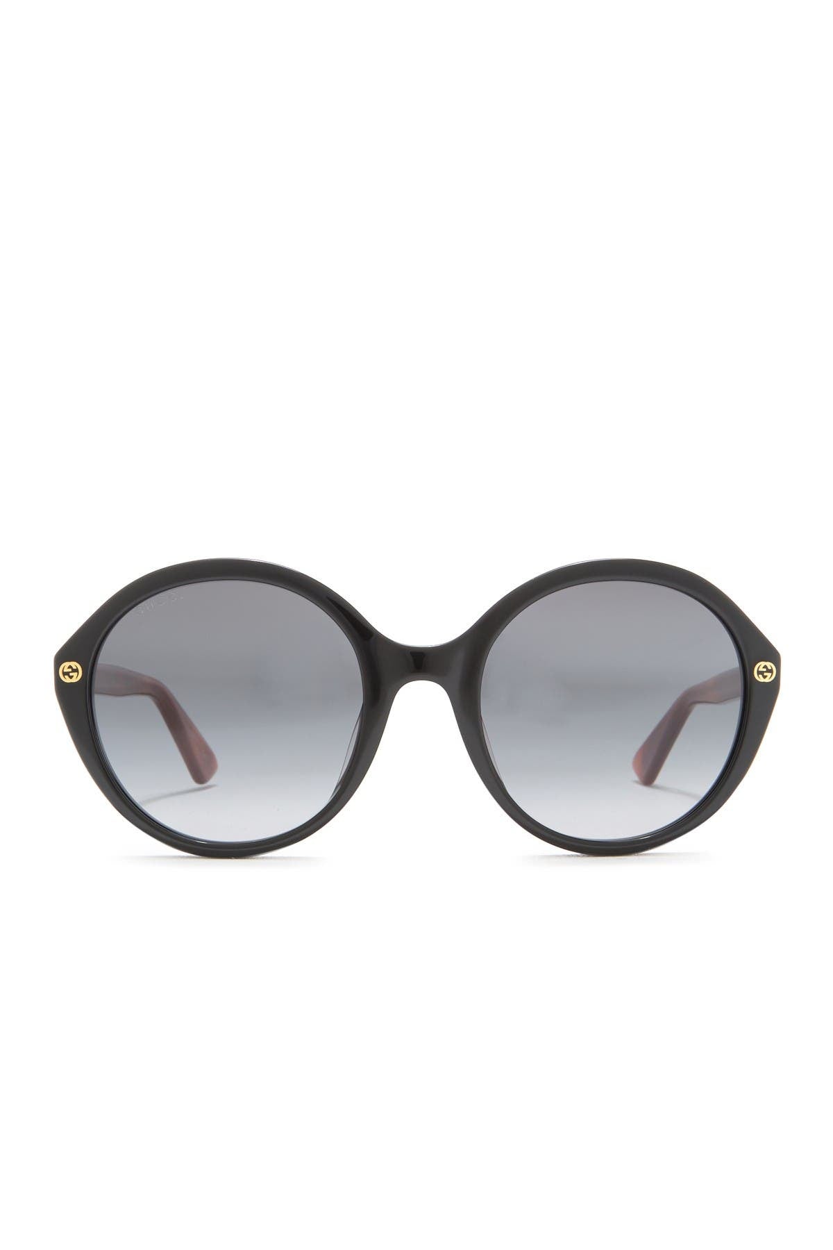 GUCCI 55mm Round Sunglasses, Alternate, color, SHINY BLACK