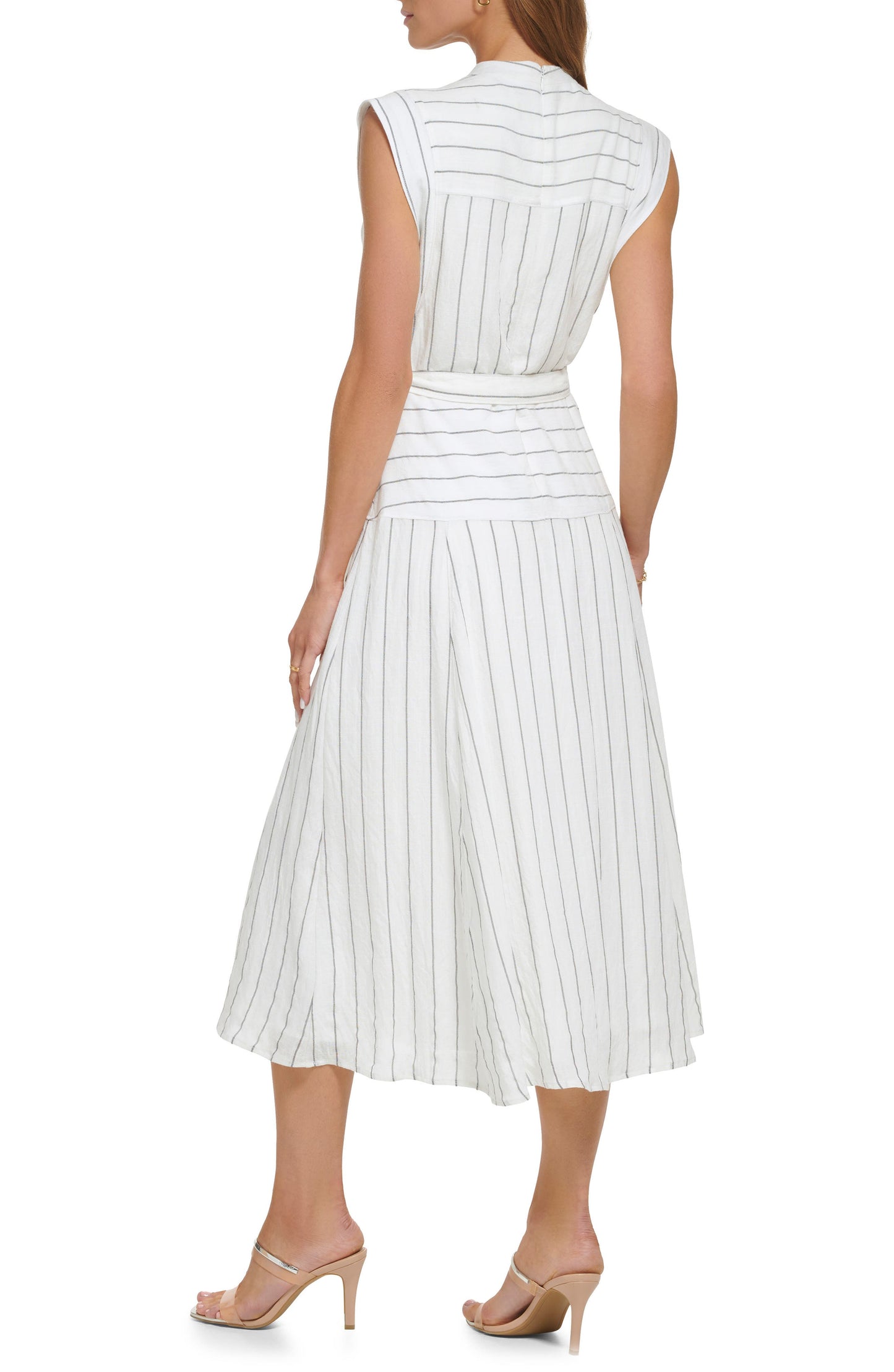 DKNY Pinstripe Linen & Cotton Maxi Dress, Alternate, color, IVORY/ BLACK