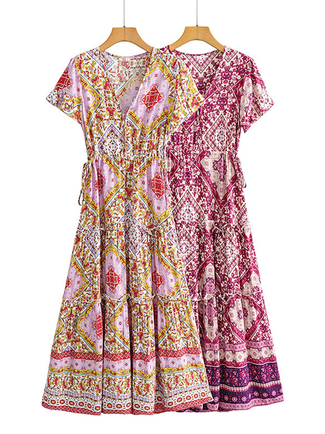 Jastie Boho Floral Printed Maxi Dress V Neck Sexy Ruffle Sleeve Vintage Vestidos 2022 Summer Hippie Beach Casual Women Dresses