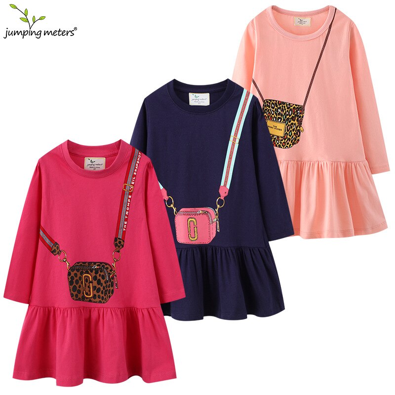 Jumping Meters Hot Selling Princess Girls Dresses Bag Print Fashion Children's Clothes Autumn Spring Baby Costume Long Sleeve