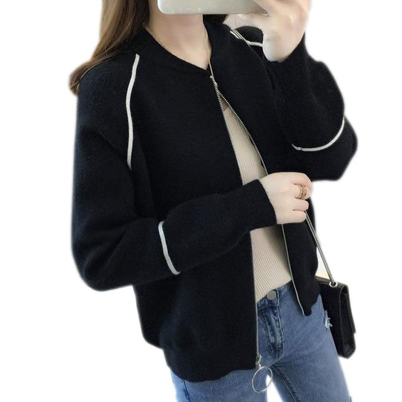 Women Sweater 2023 New Arrival Autumn And Winter Loose Zipper Female Knitted Cardigan Coat Black Blue Gray Korean style A66