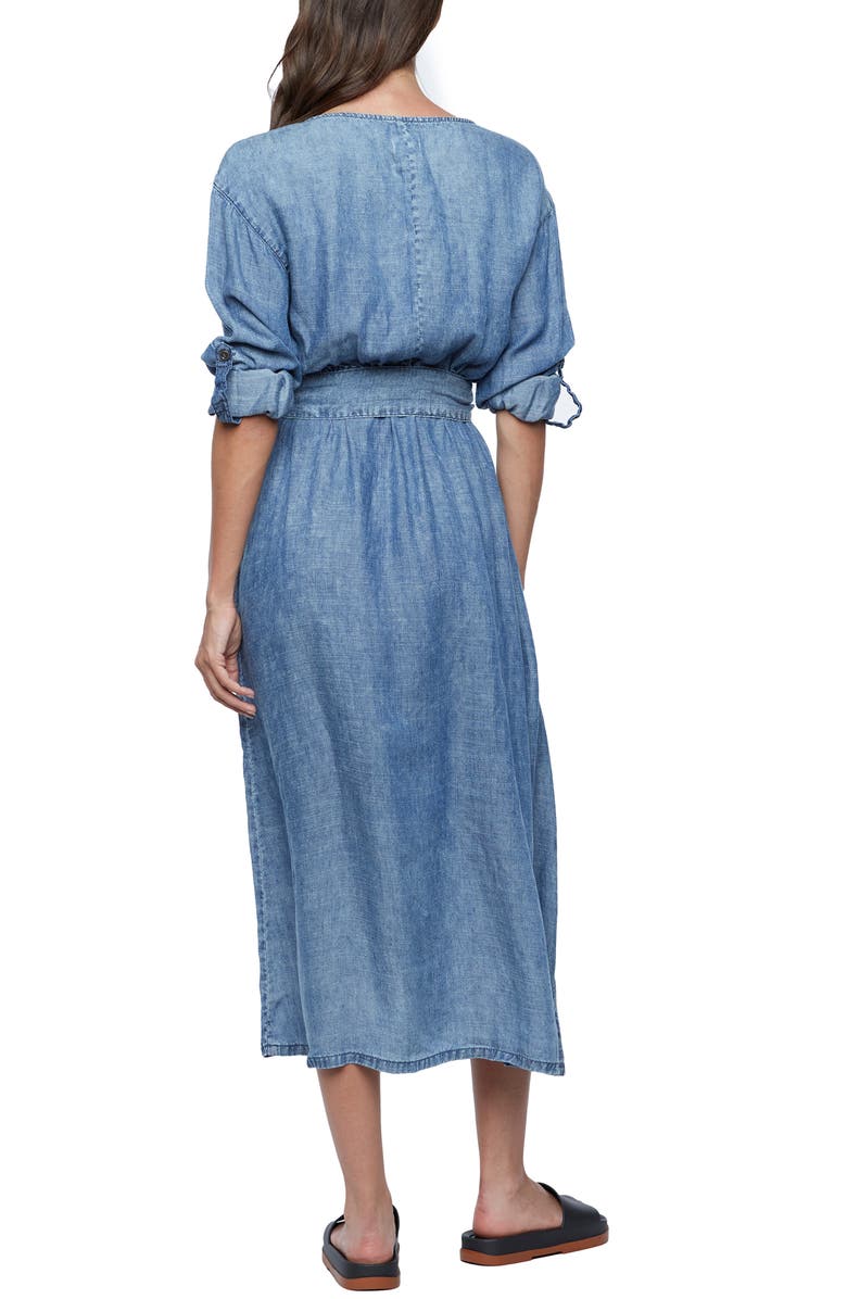 WASH LAB DENIM Crossover Faux Wrap Denim Midi Dress