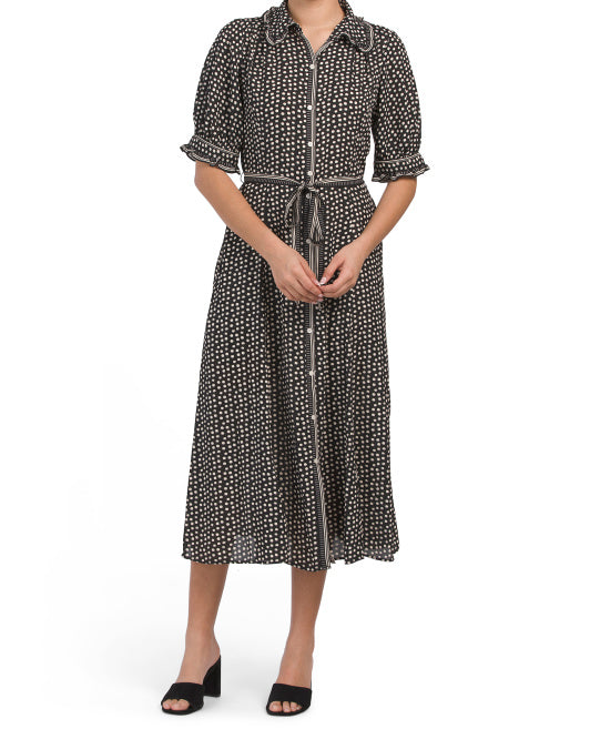 Polka Dot Print Midi Shirt Dress