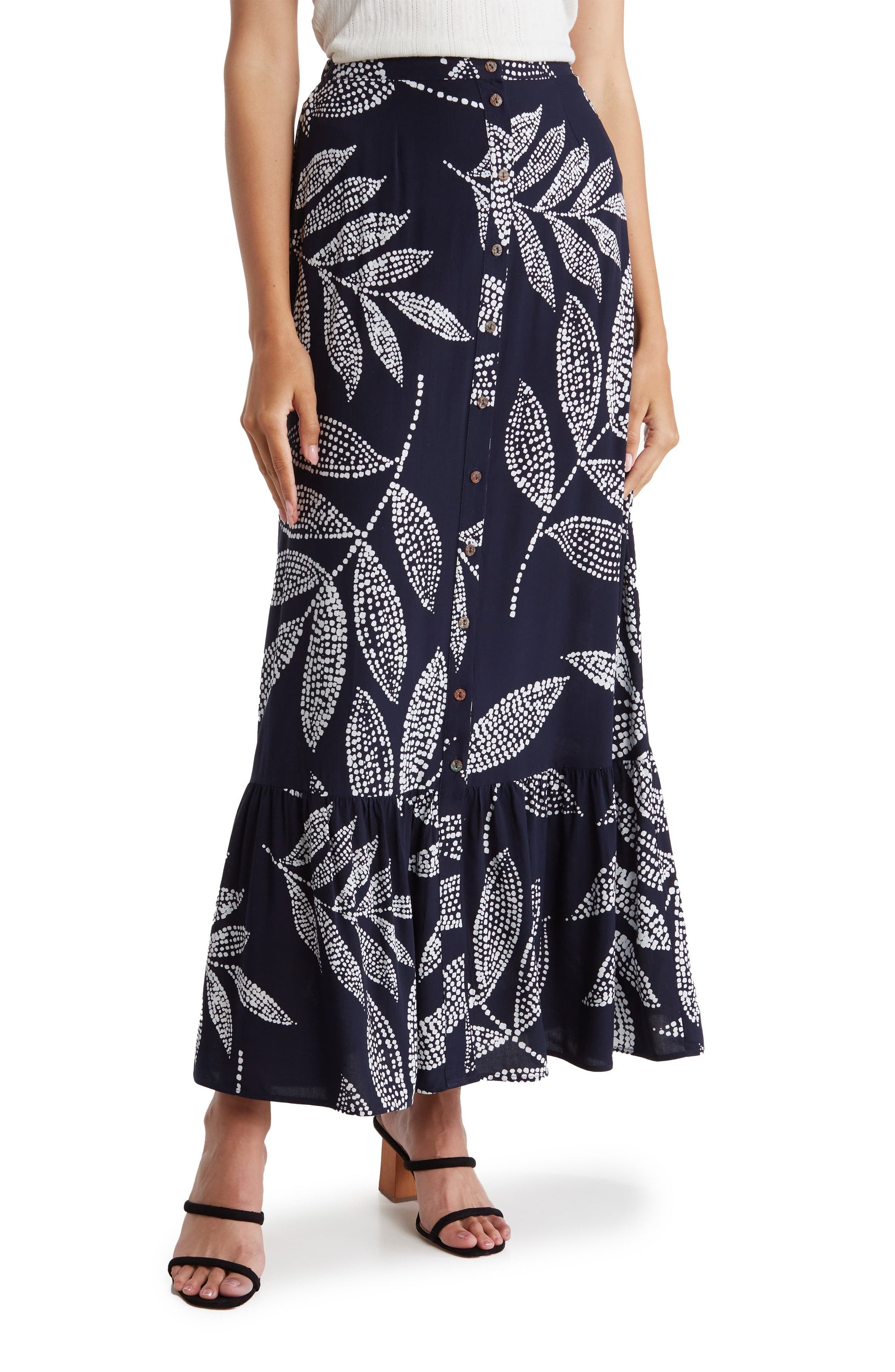 DR2 BY DANIEL RAINN Paisley Button Front Maxi Skirt, Main, color, INK