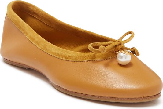 TORY BURCH Charm Ballet Flat, Main, color, TAN / DARK TOPAZ / WHITE