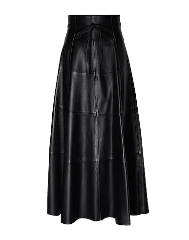8 by YOOX Maxi Skirts LEATHER MIDI HIGH-WAIST FULL SKIRT
 Black 100% Lambskin