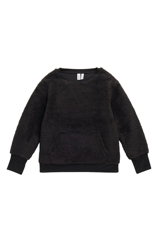 Z BY ZELLA GIRL Kids' Faux Shearling Pocket Pullover, Main, color, BLACK