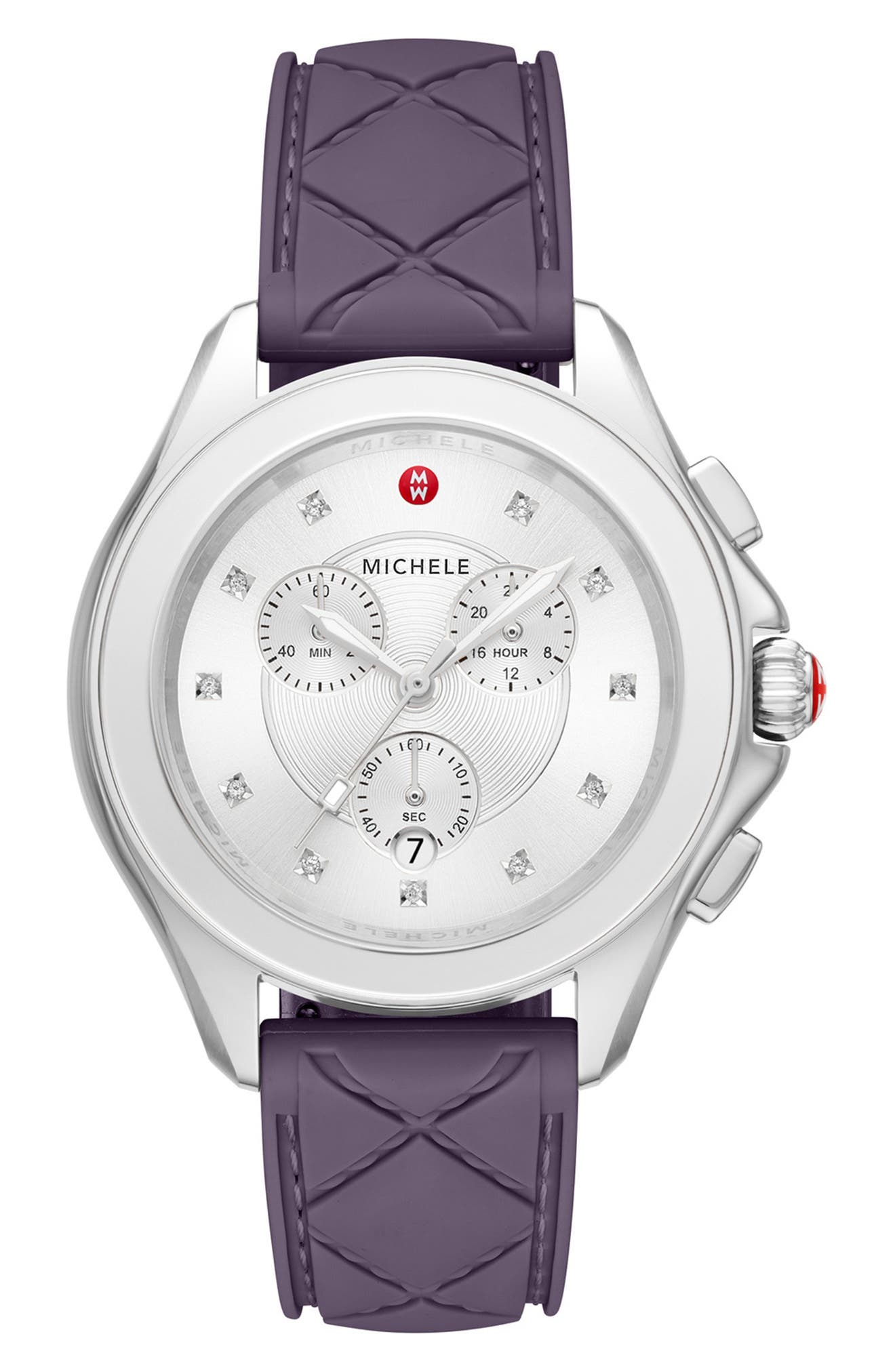 MICHELE Women's Cape Chronograph Violet Silicone Watch, 38mm, Main, color, VIOLET