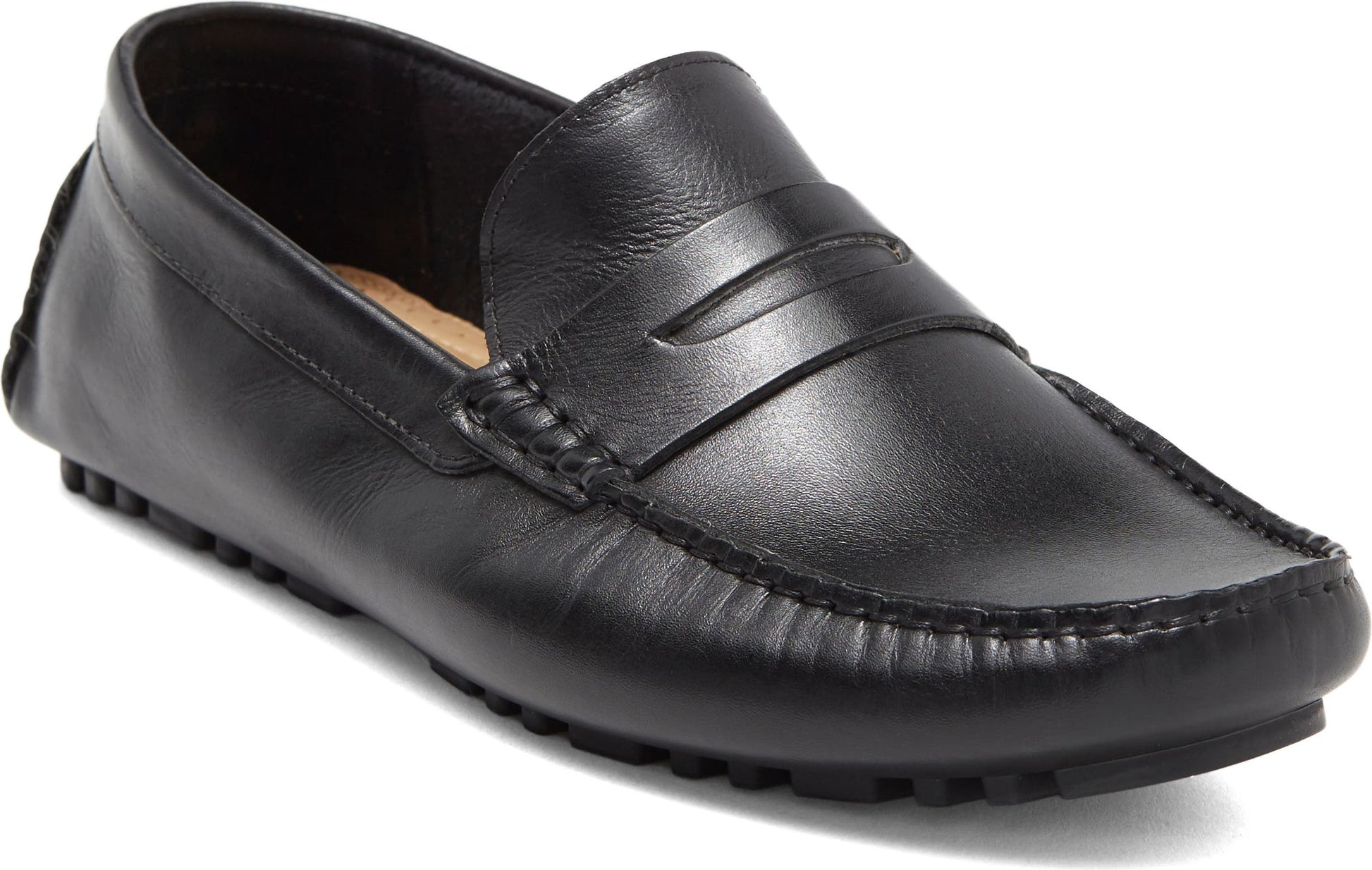 NORDSTROM RACK Mario Penny Loafer, Main, color, BLACK LEATHER