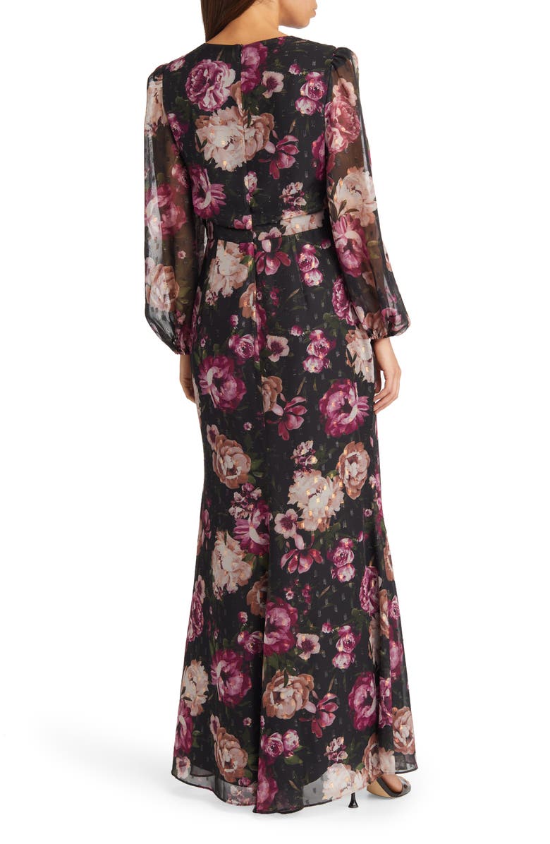 ELIZA J Floral Metallic Long Sleeve Maxi Dress