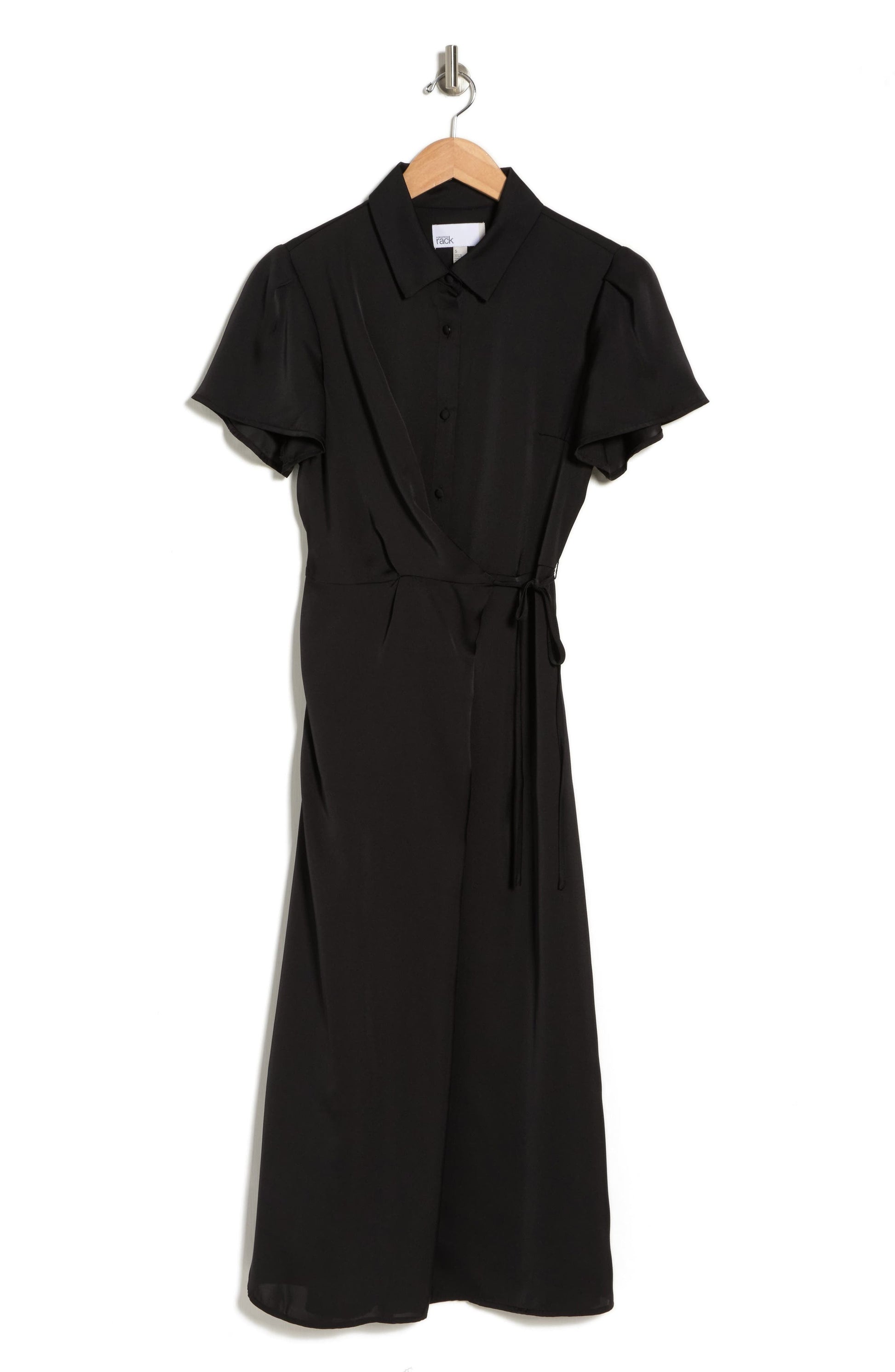 NORDSTROM RACK Collared Half Button Wrap Front Shirtdress, Alternate, color, BLACK