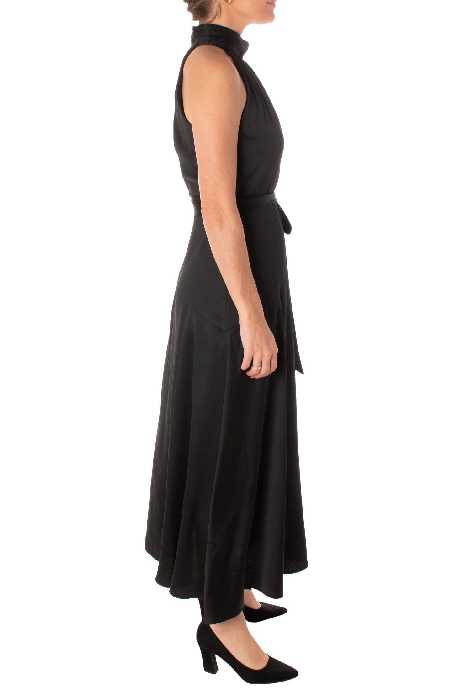 TAYLOR DRESSES Halter Neck Satin A-Line Dress, Alternate, color, BLACK