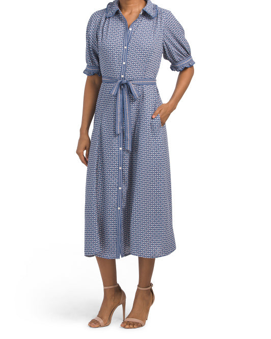 Short Sleeve Collared Dress With Tie Waist