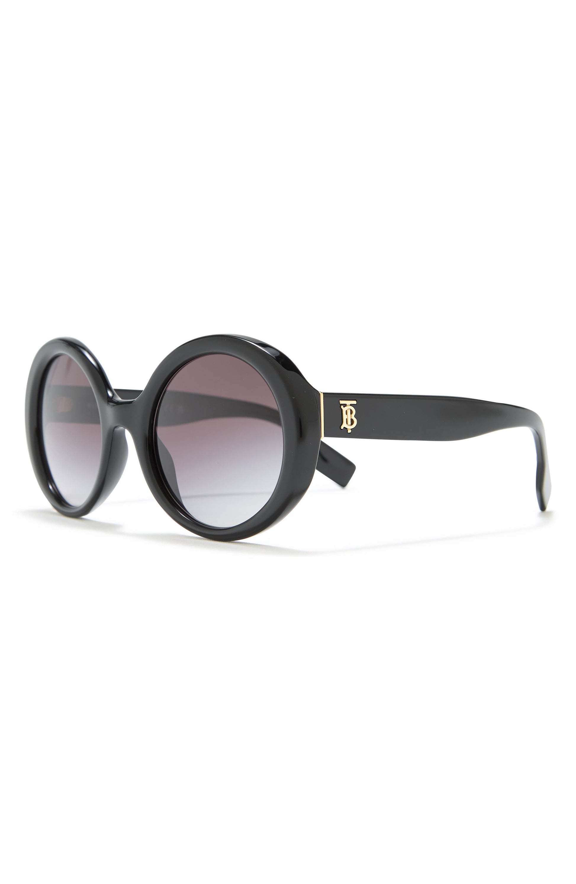 BURBERRY 52mm Classic Reloaded Round Sunglasses, Alternate, color, BLACK / GREY GRADIENT