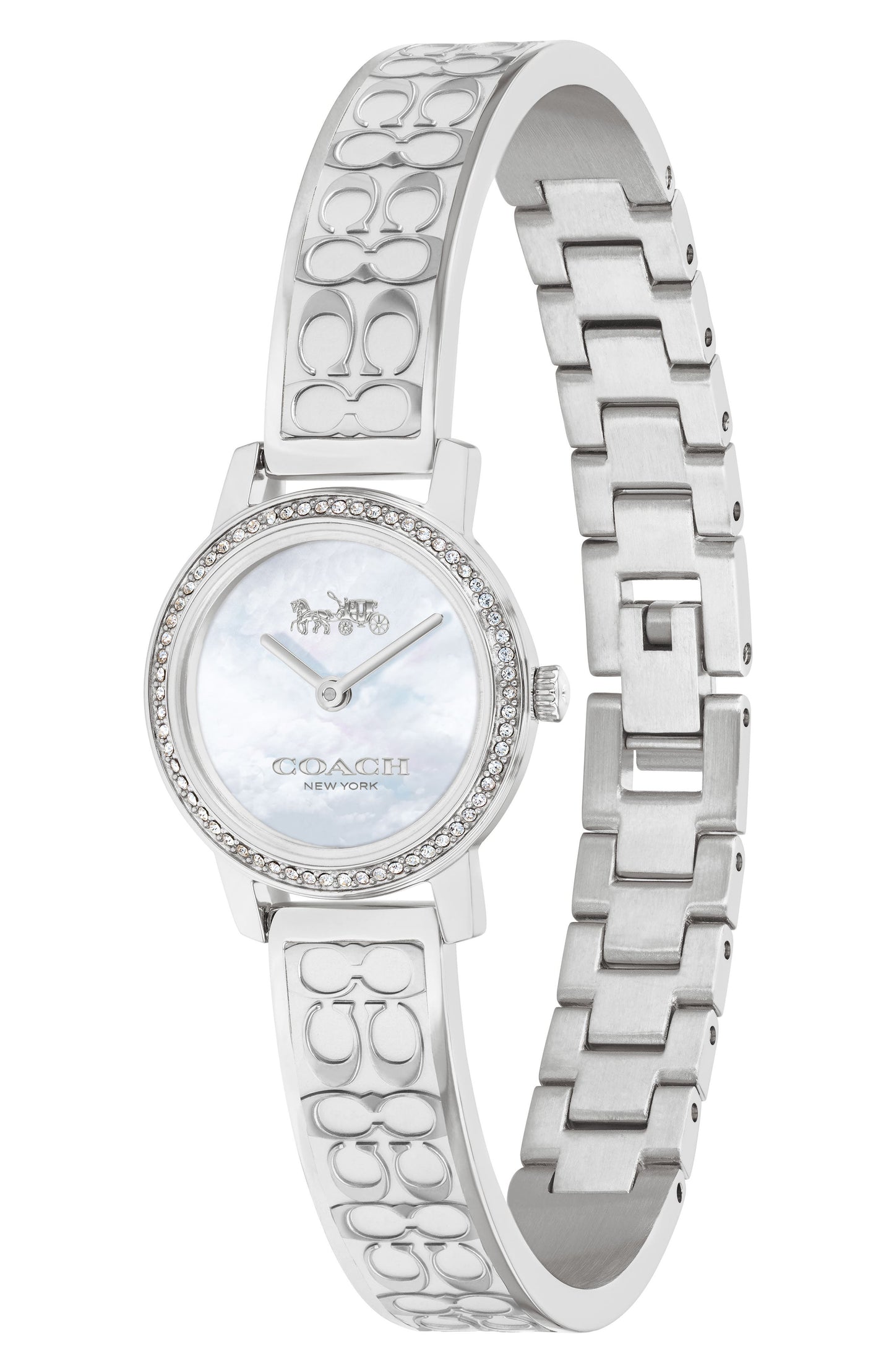 COACH Audrey Pavé Bangle Watch, 22mm, Alternate, color, SILVER/ WHITE MOP/ SILVER