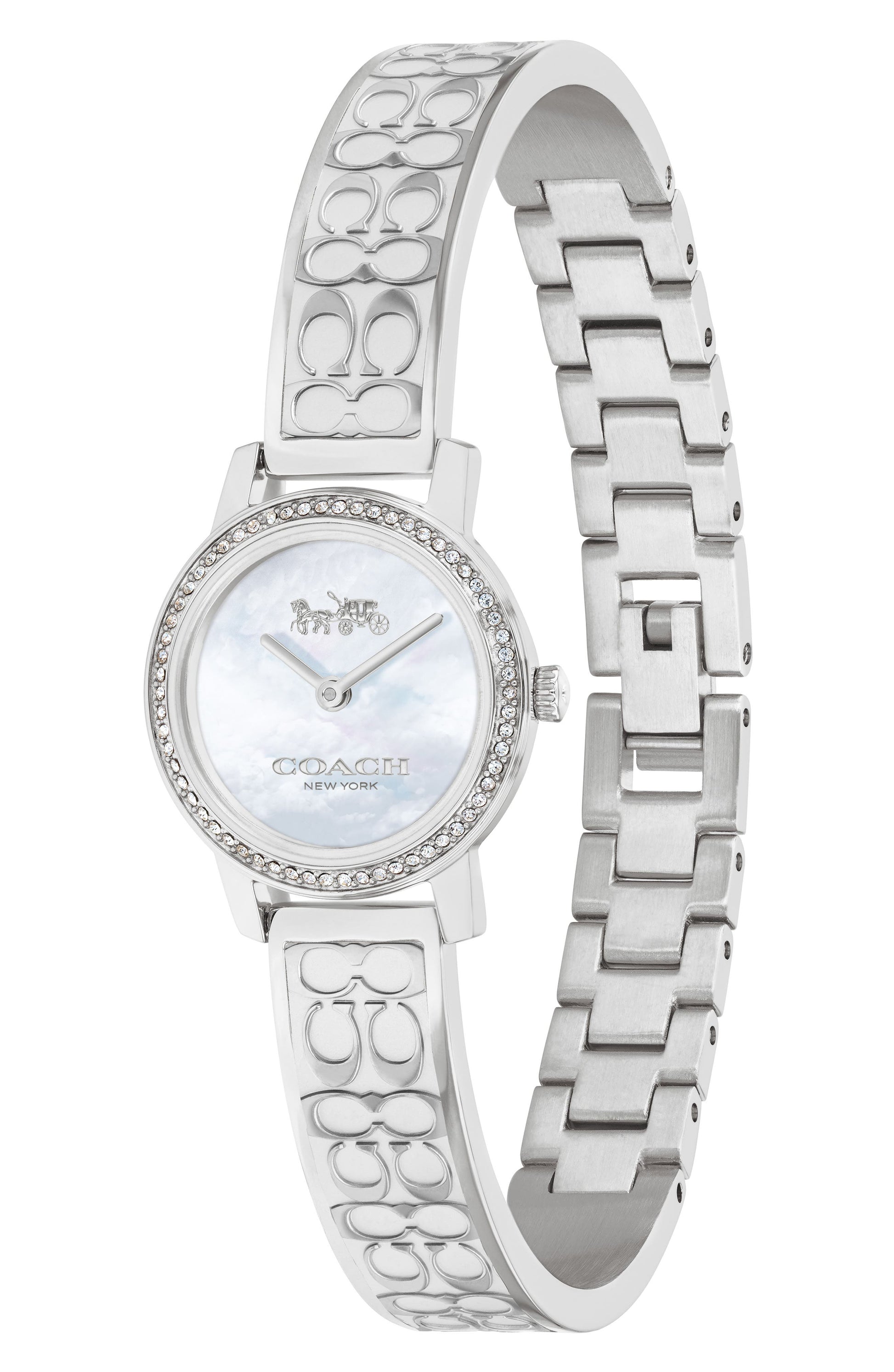 COACH Audrey Pavé Bangle Watch, 22mm, Alternate, color, SILVER/ WHITE MOP/ SILVER