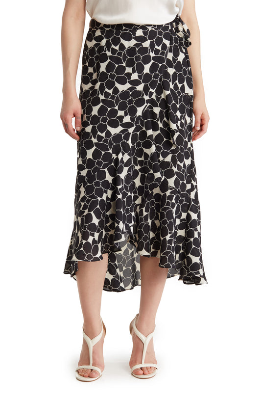 MAX STUDIO Side Tie Ruffle Maxi Skirt, Main, color, IVORY/ BLACK POP MAGNOLIAS